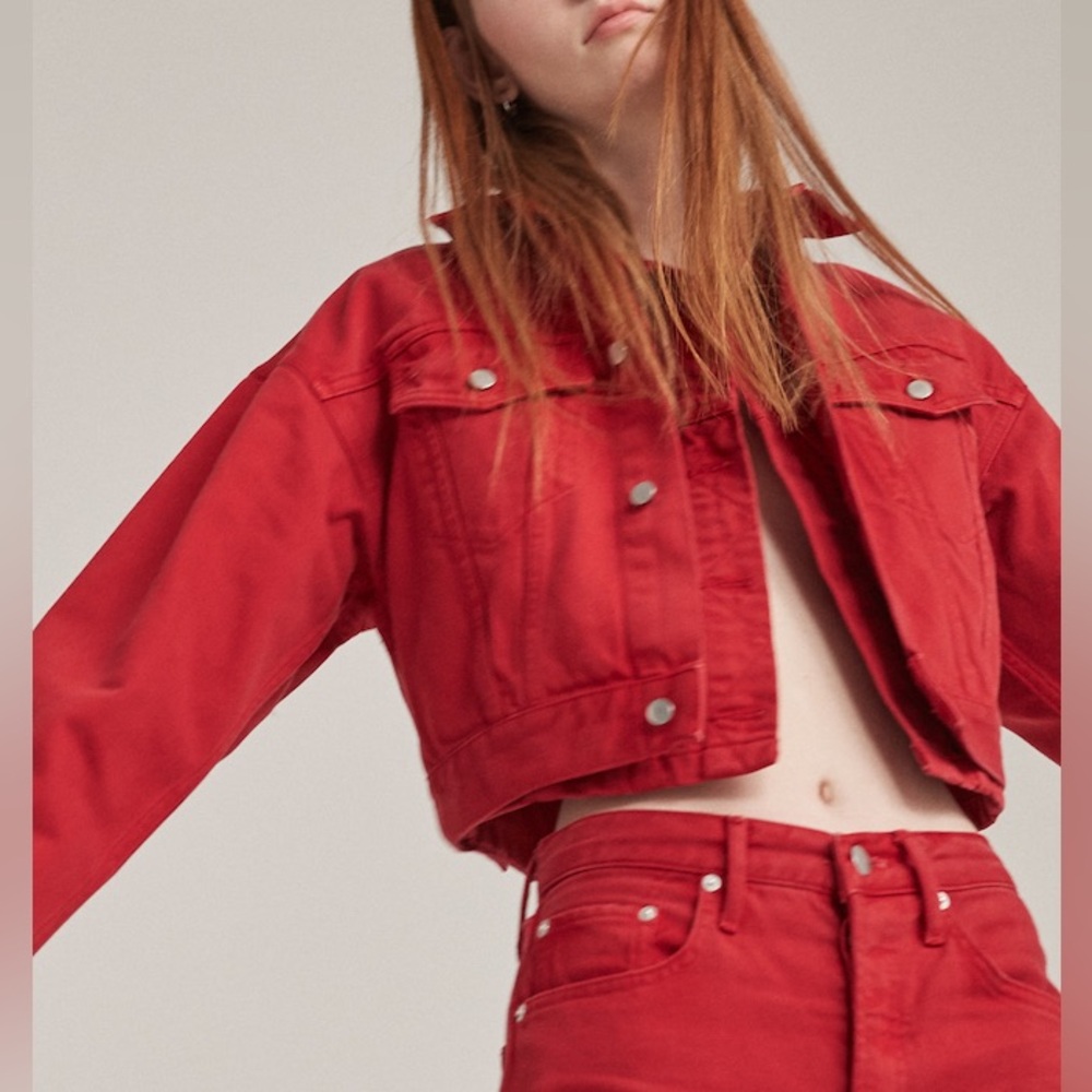 Edwin Women’s Sia Cropped Denim Jacket Scarlet - Multiple Sizes